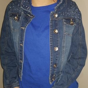 Blue and white justice kids jean jacket